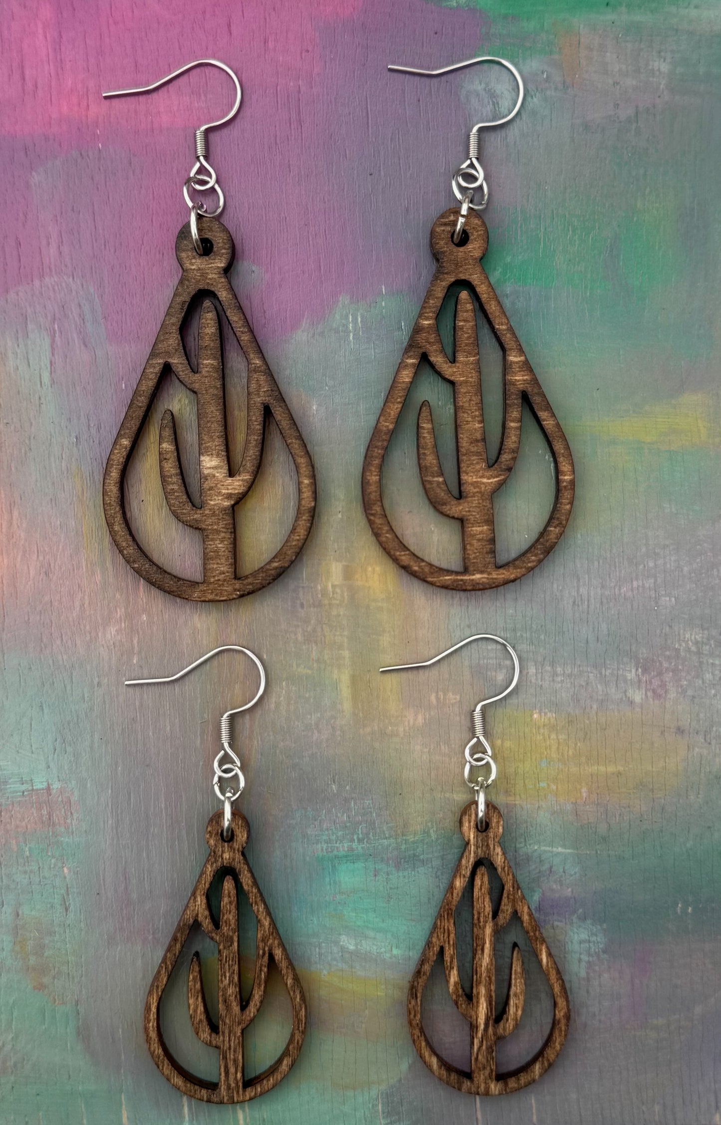 Wood Saguaro Cactus Earrings
