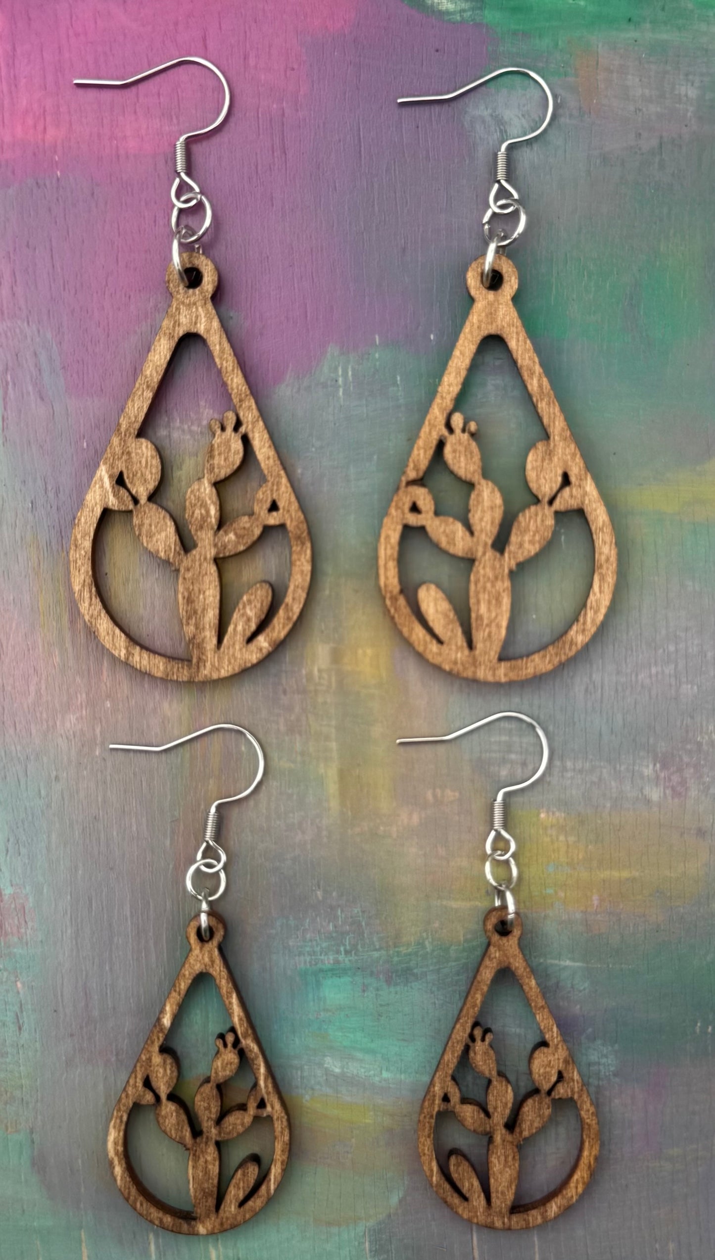 Wood Prickly Pear Cactus Earrings