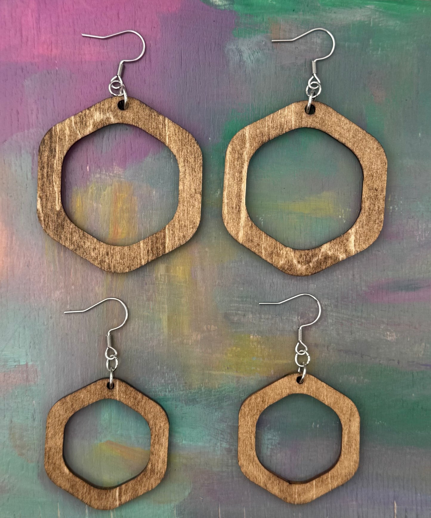Wood Hexagon Earrings