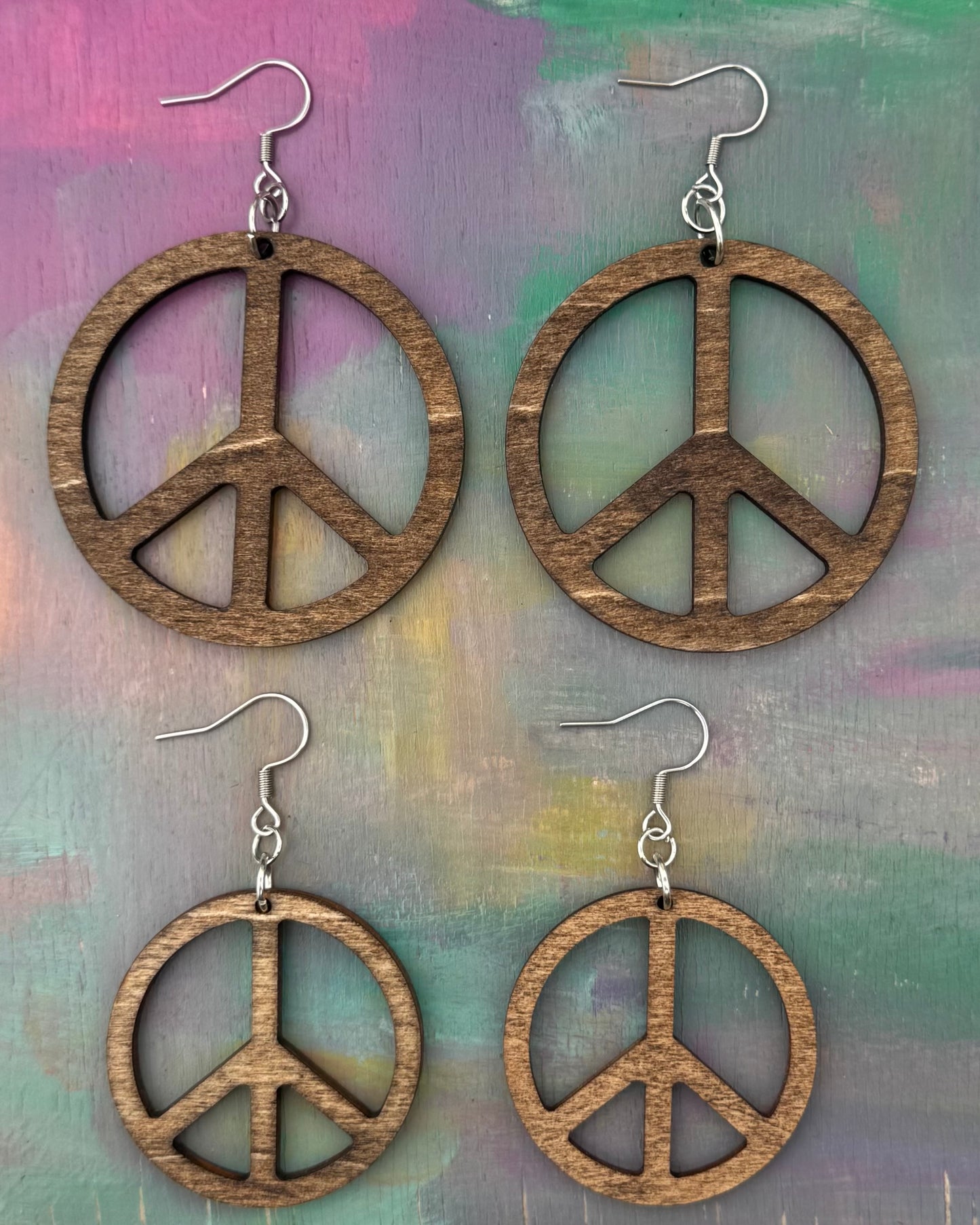 Wood Peace Sign Earrings