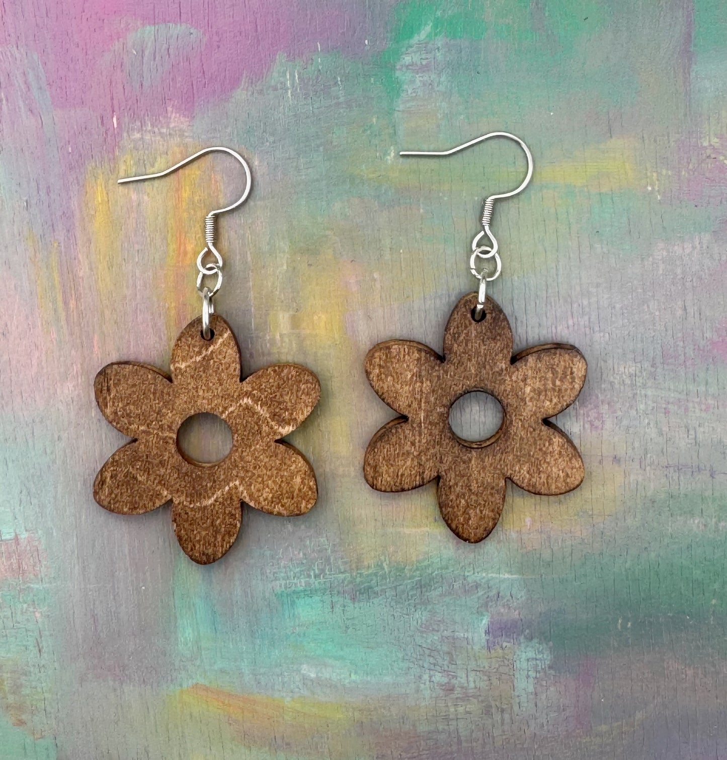 Wood Daisy Earrings